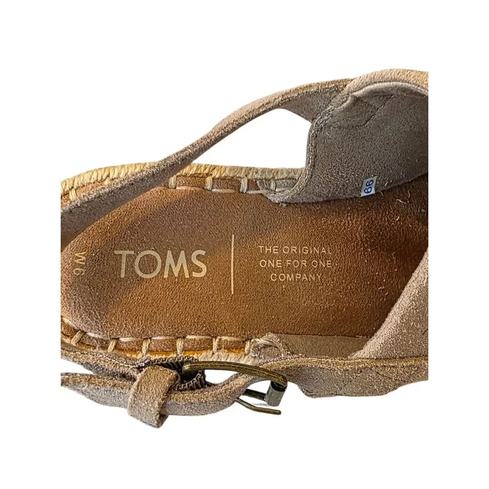 Toms Monica Taupe Suede Espadrille Wedge Slingback Sandals Size 6W